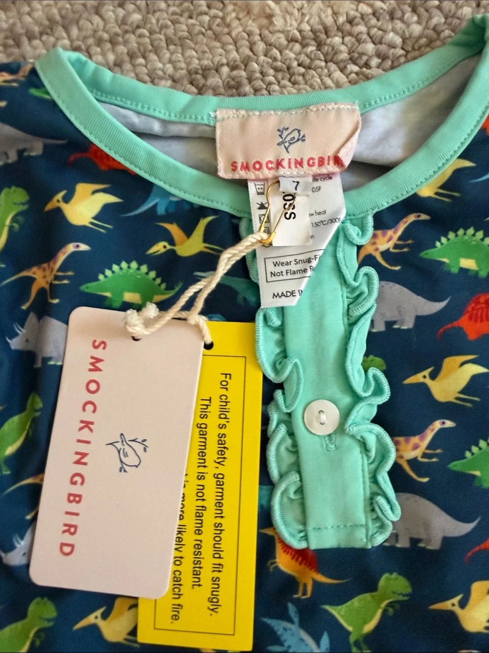 Kids Navy Blue Dinosaur pajama Set with Mint Accents